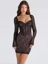 Mozision Lace Long Sleeve Sexy Maxi Dress